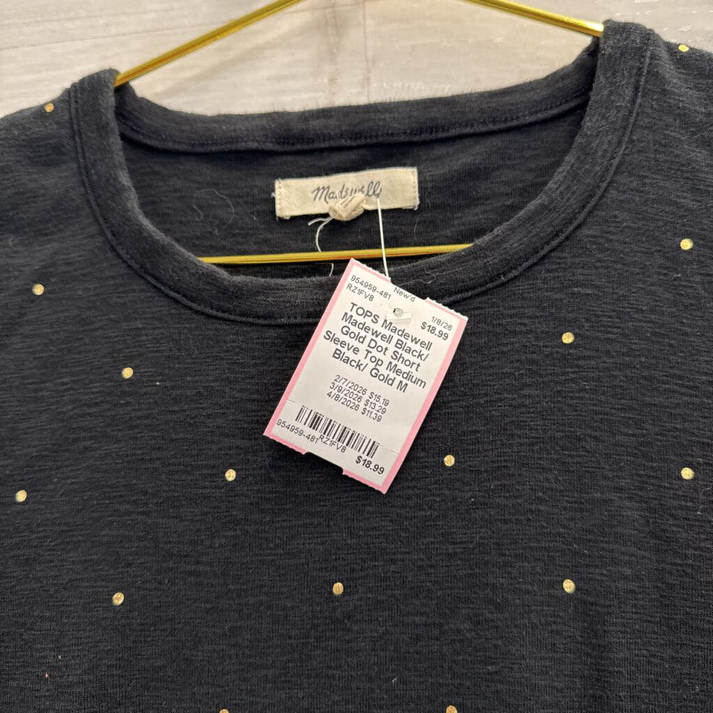 Madewell Black/ Gold Dot Short Sleeve Top Medium