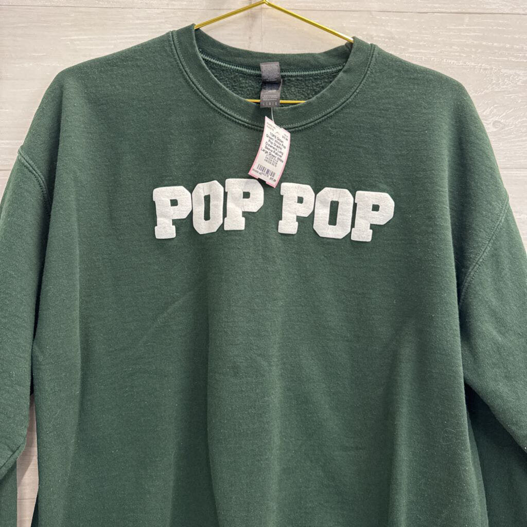 Green/ White Pop Pop Graphic Crewneck Long Sleeve Pullover Large