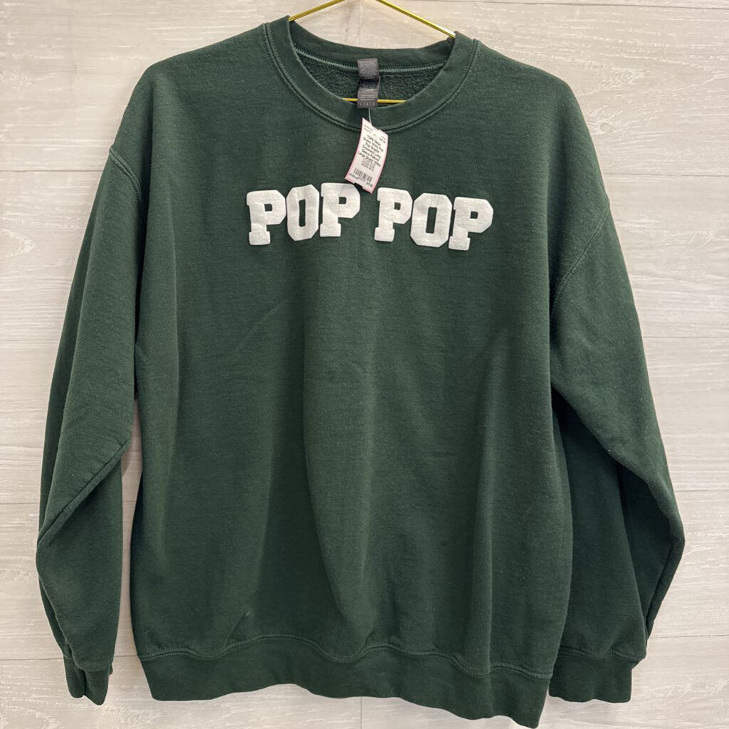 Green/ White Pop Pop Graphic Crewneck Long Sleeve Pullover Large