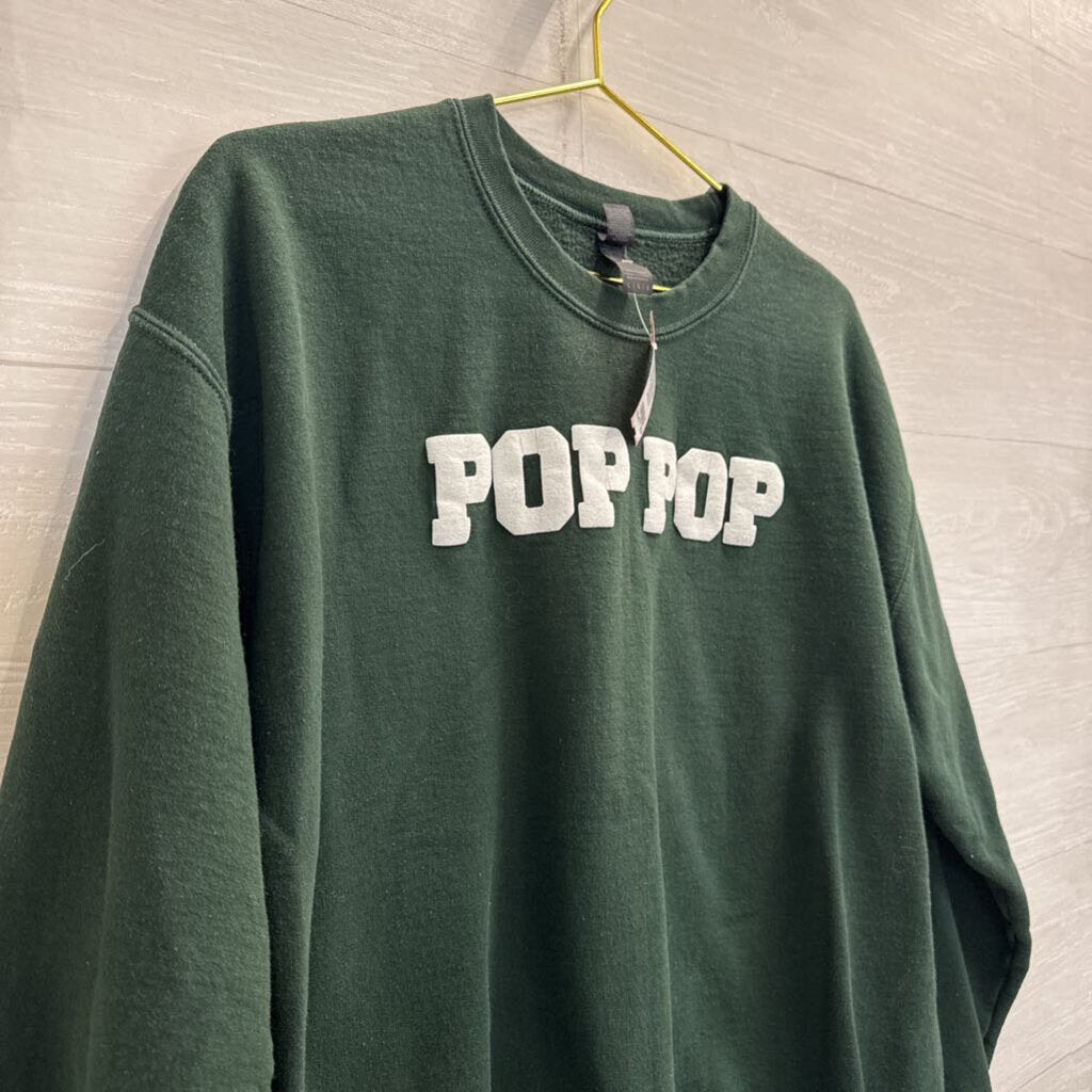 Green/ White Pop Pop Graphic Crewneck Long Sleeve Pullover Large
