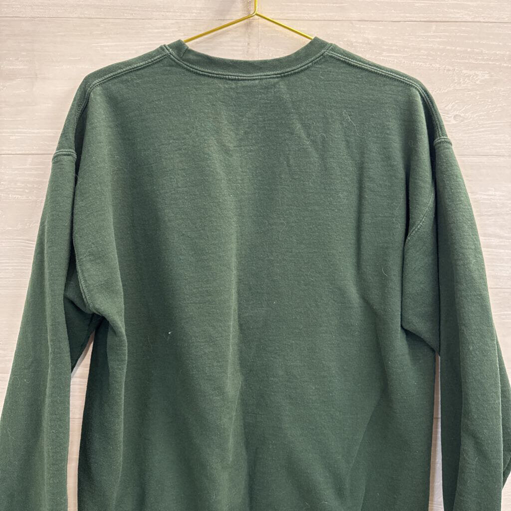 Green/ White Pop Pop Graphic Crewneck Long Sleeve Pullover Large