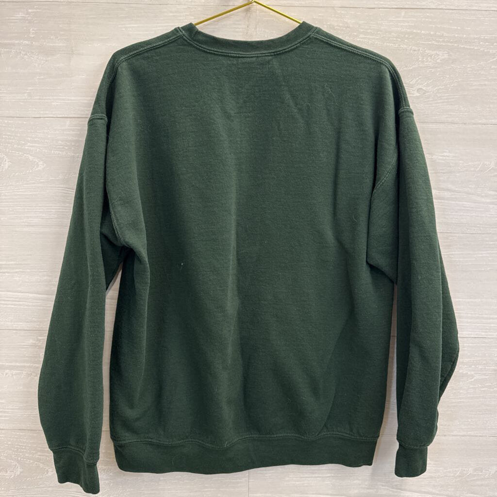 Green/ White Pop Pop Graphic Crewneck Long Sleeve Pullover Large