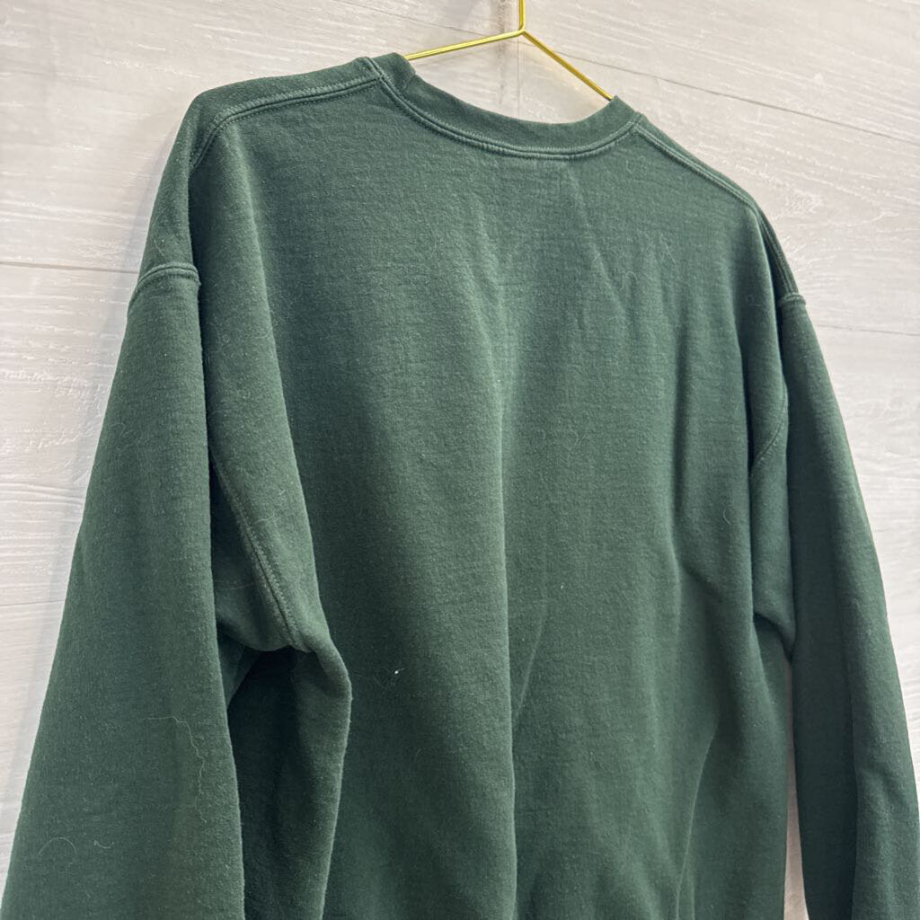 Green/ White Pop Pop Graphic Crewneck Long Sleeve Pullover Large