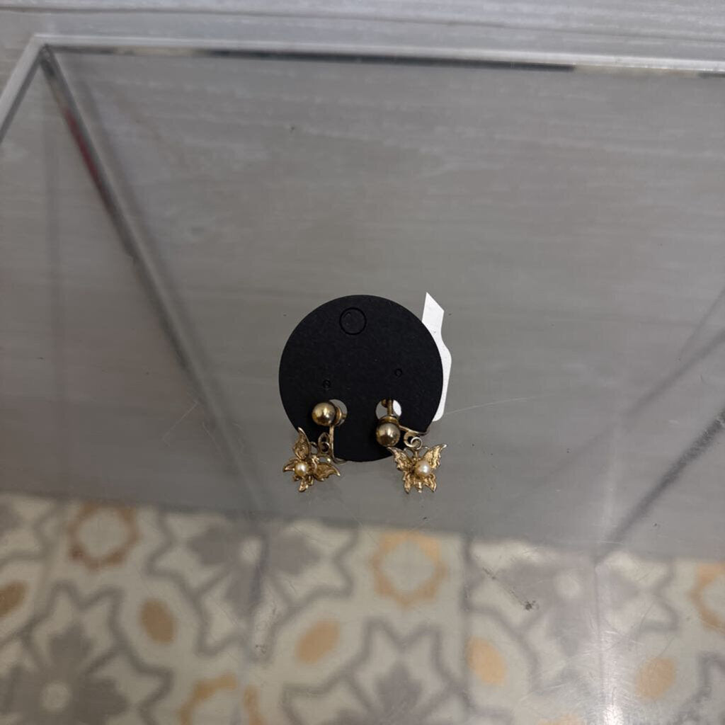 Vintage Butterfly Pearl Screw Back Earrings