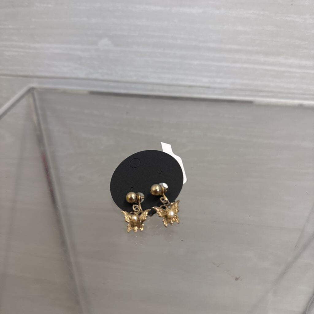 Vintage Butterfly Pearl Screw Back Earrings