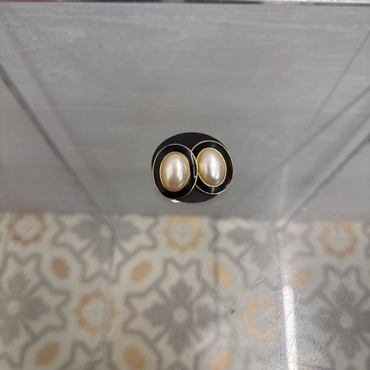 Vintage Enamel and Pearl Clip On Earrings