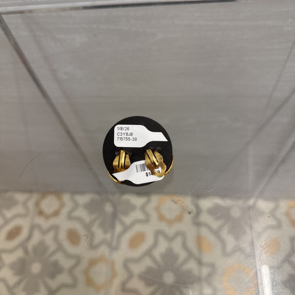 Vintage Enamel and Pearl Clip On Earrings