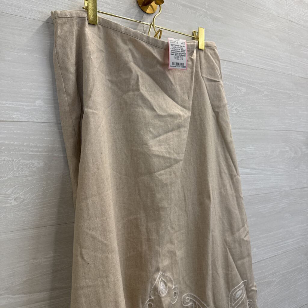 Vintage Carole Little Beige/ White Linen Blend Embroidered Detail Maxi Skirt 10