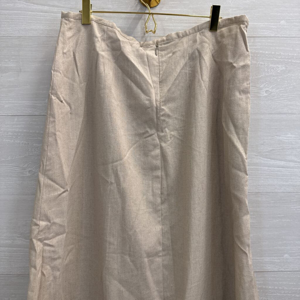 Vintage Carole Little Beige/ White Linen Blend Embroidered Detail Maxi Skirt 10