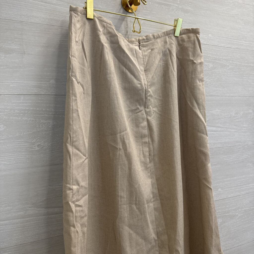 Vintage Carole Little Beige/ White Linen Blend Embroidered Detail Maxi Skirt 10