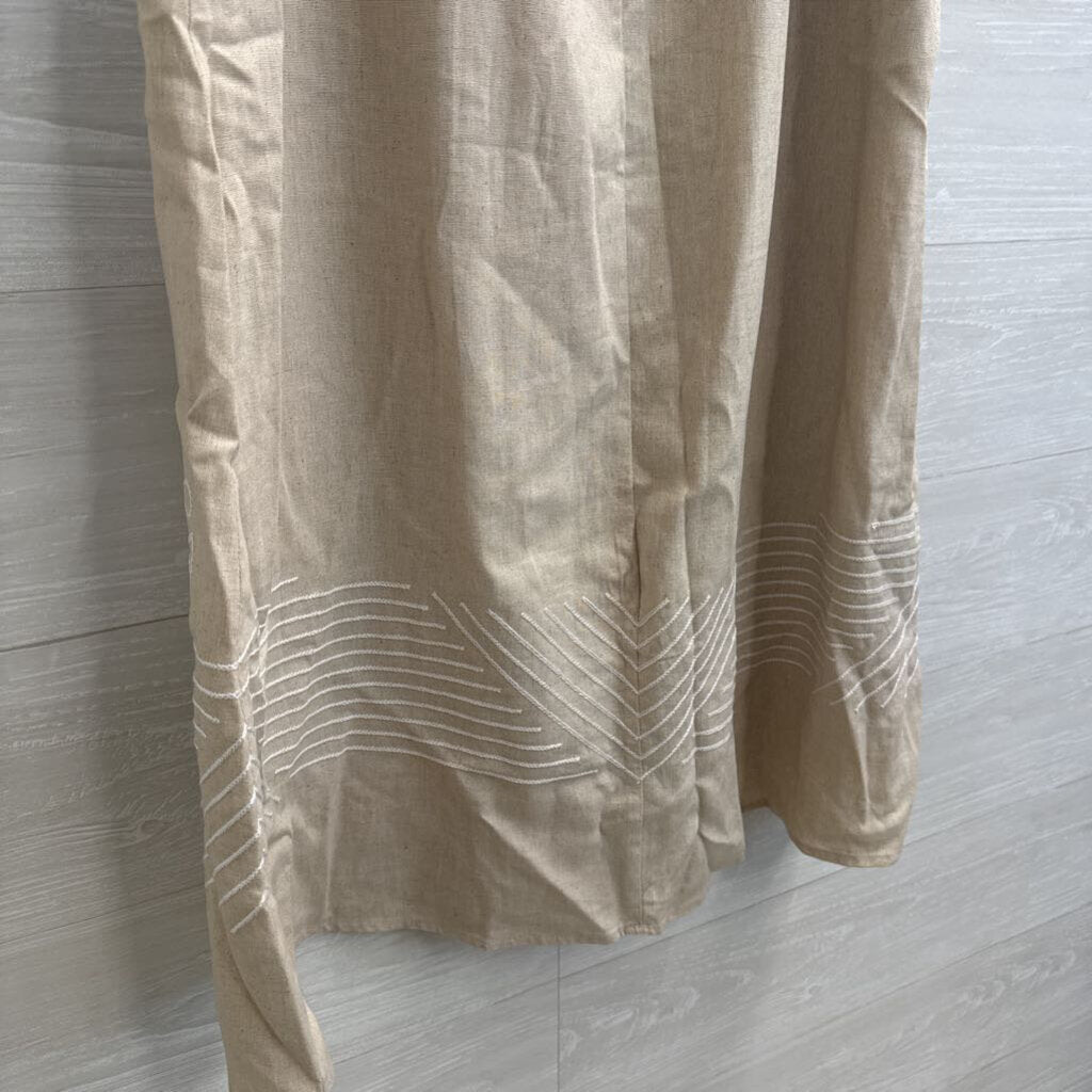 Vintage Carole Little Beige/ White Linen Blend Embroidered Detail Maxi Skirt 10
