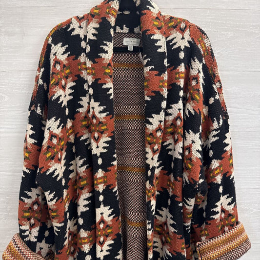 Lucky Brand Black/ White/ Brown Aztec Southwestern Open Front Cardigan Sweater 1X