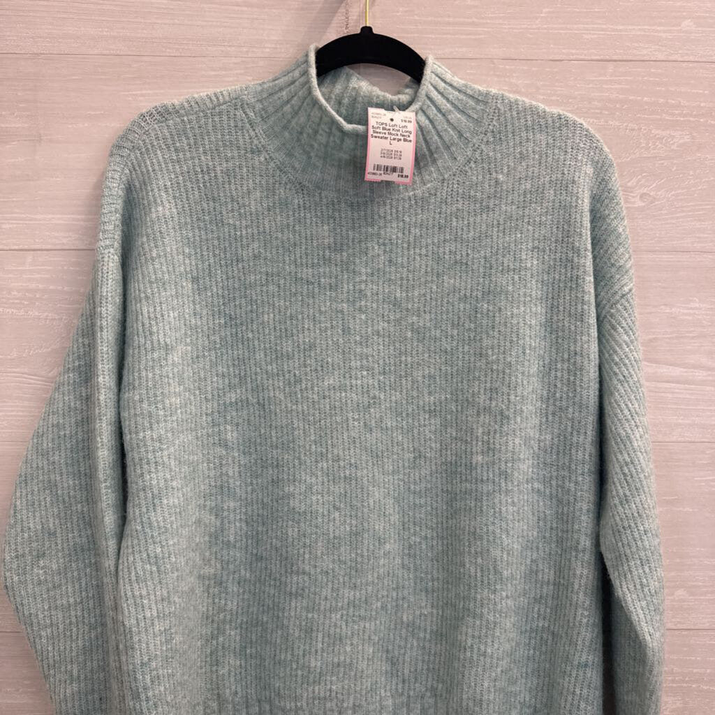 Loft Soft Blue Knit Long Sleeve Mock Neck Sweater Large