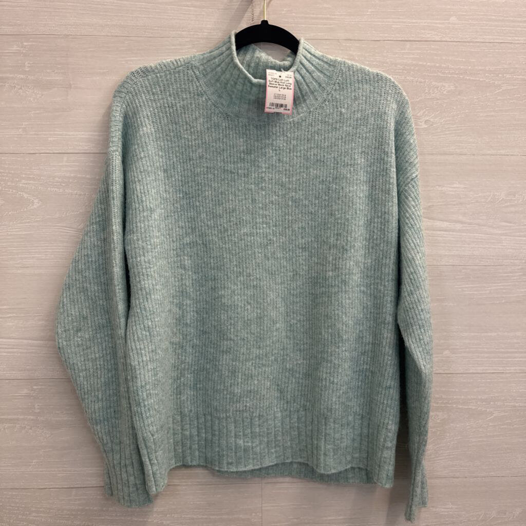 Loft Soft Blue Knit Long Sleeve Mock Neck Sweater Large