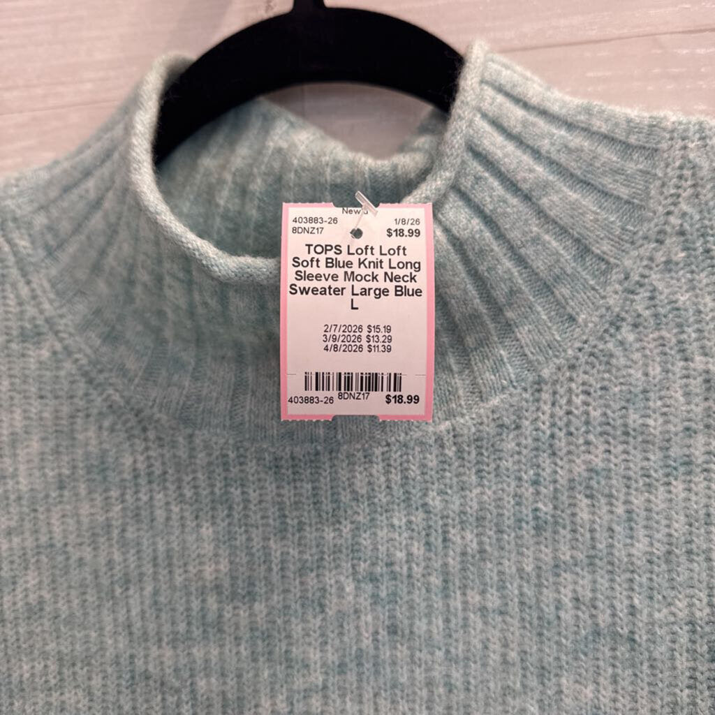 Loft Soft Blue Knit Long Sleeve Mock Neck Sweater Large
