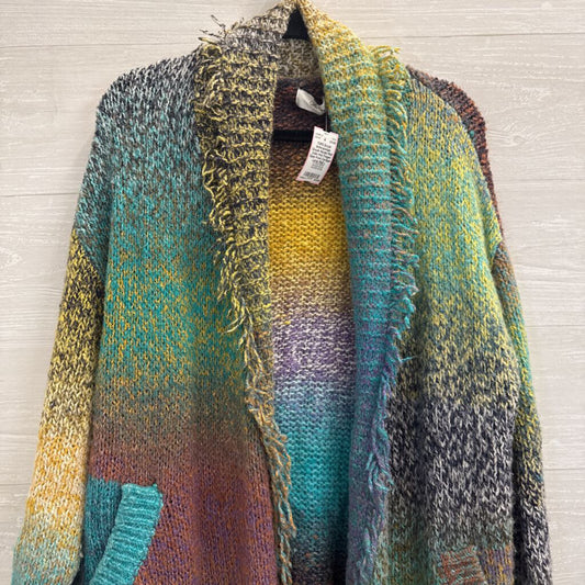 Anthropologie Greylin Natalia Multi Color Knit Fringed Open Front Cardigan Large