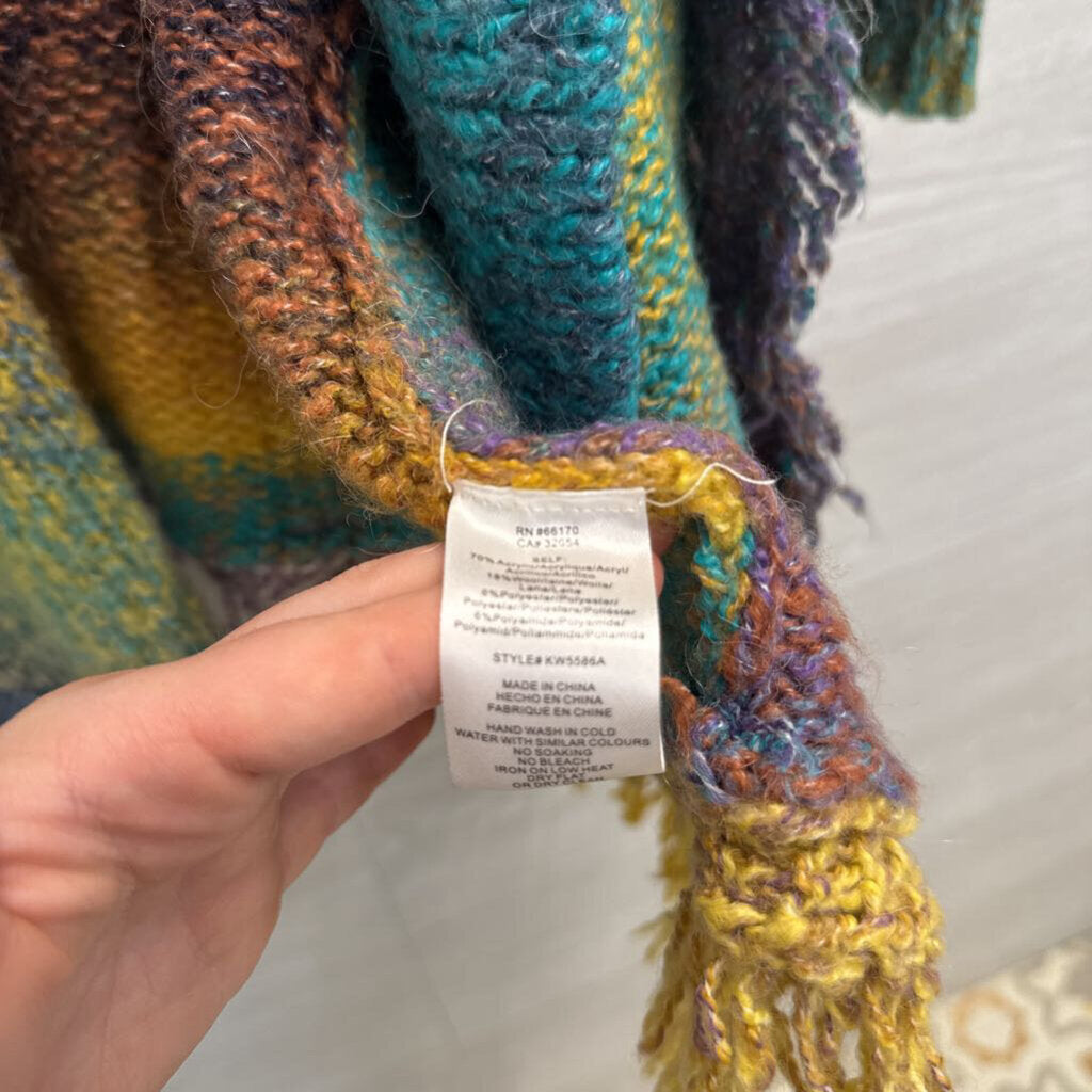 Anthropologie Greylin Natalia Multi Color Knit Fringed Open Front Cardigan Large