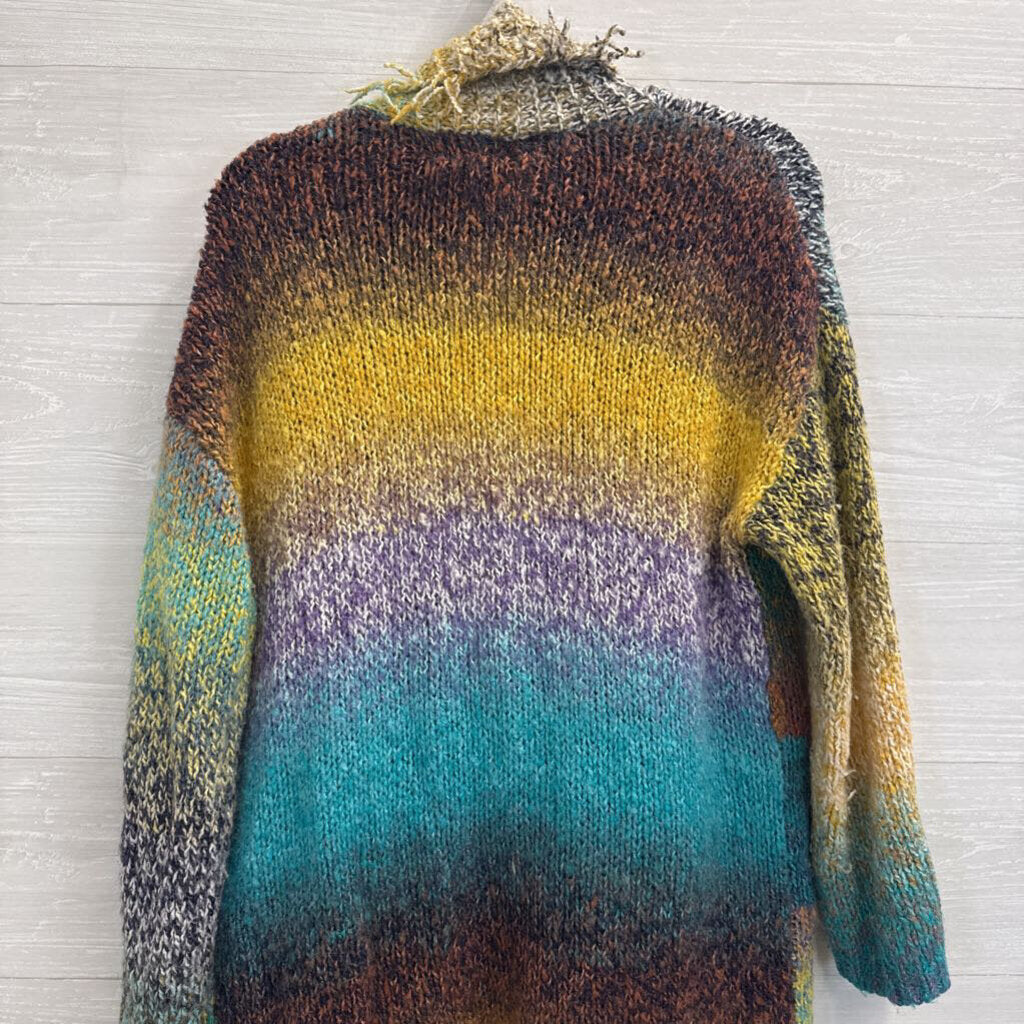 Anthropologie Greylin Natalia Multi Color Knit Fringed Open Front Cardigan Large