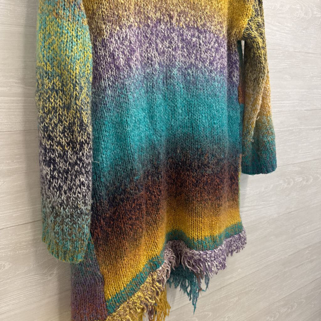 Anthropologie Greylin Natalia Multi Color Knit Fringed Open Front Cardigan Large