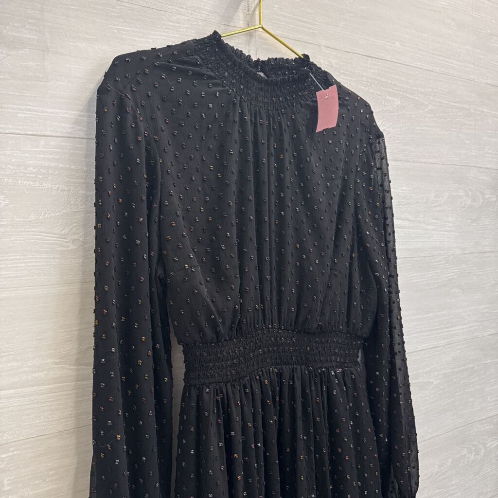 Torrid Black/ Multi Color Iridescent Dot Detail Long Sleeve Dress 00