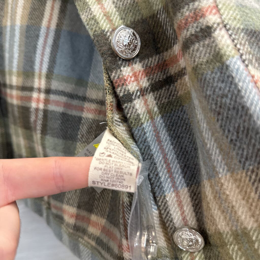 Mystree Blue/ Cream/ Multi Cropped Plaid Faux Fur Collar Jacket Large