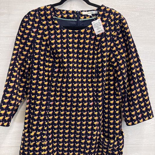 Boden Navy/ Multi Corduroy Bird Print Long Sleeve Dress 12 Long