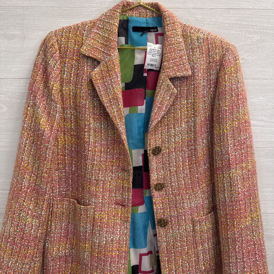 Dalia Pink/ Multi Tweed Long Button Front Jacket Large