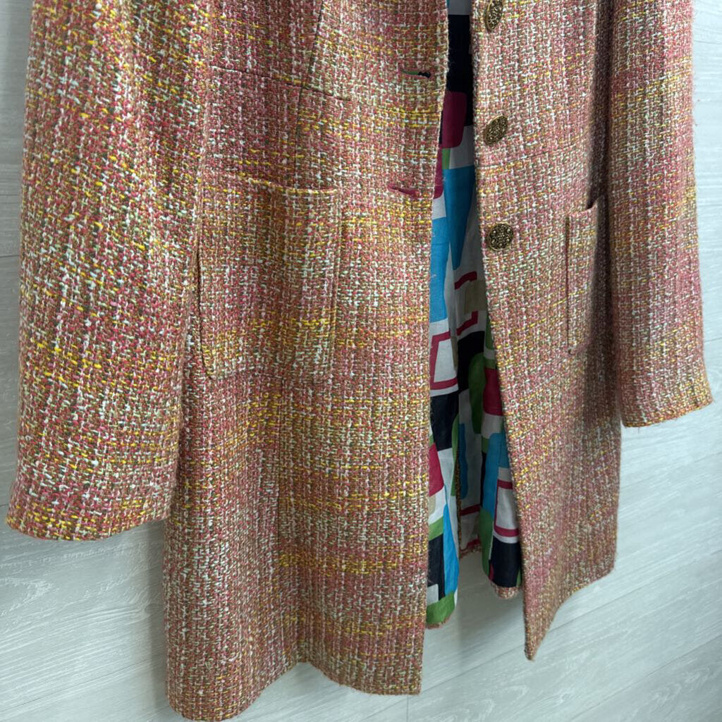 Dalia Pink/ Multi Tweed Long Button Front Jacket Large
