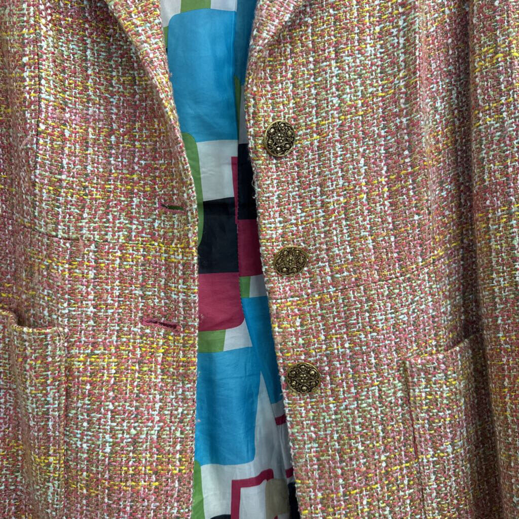 Dalia Pink/ Multi Tweed Long Button Front Jacket Large