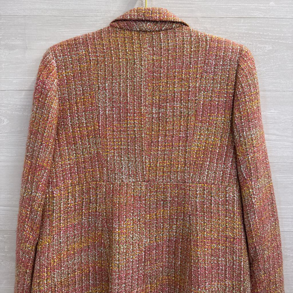 Dalia Pink/ Multi Tweed Long Button Front Jacket Large