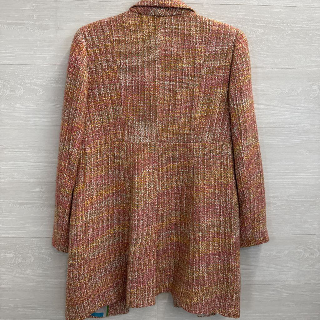 Dalia Pink/ Multi Tweed Long Button Front Jacket Large