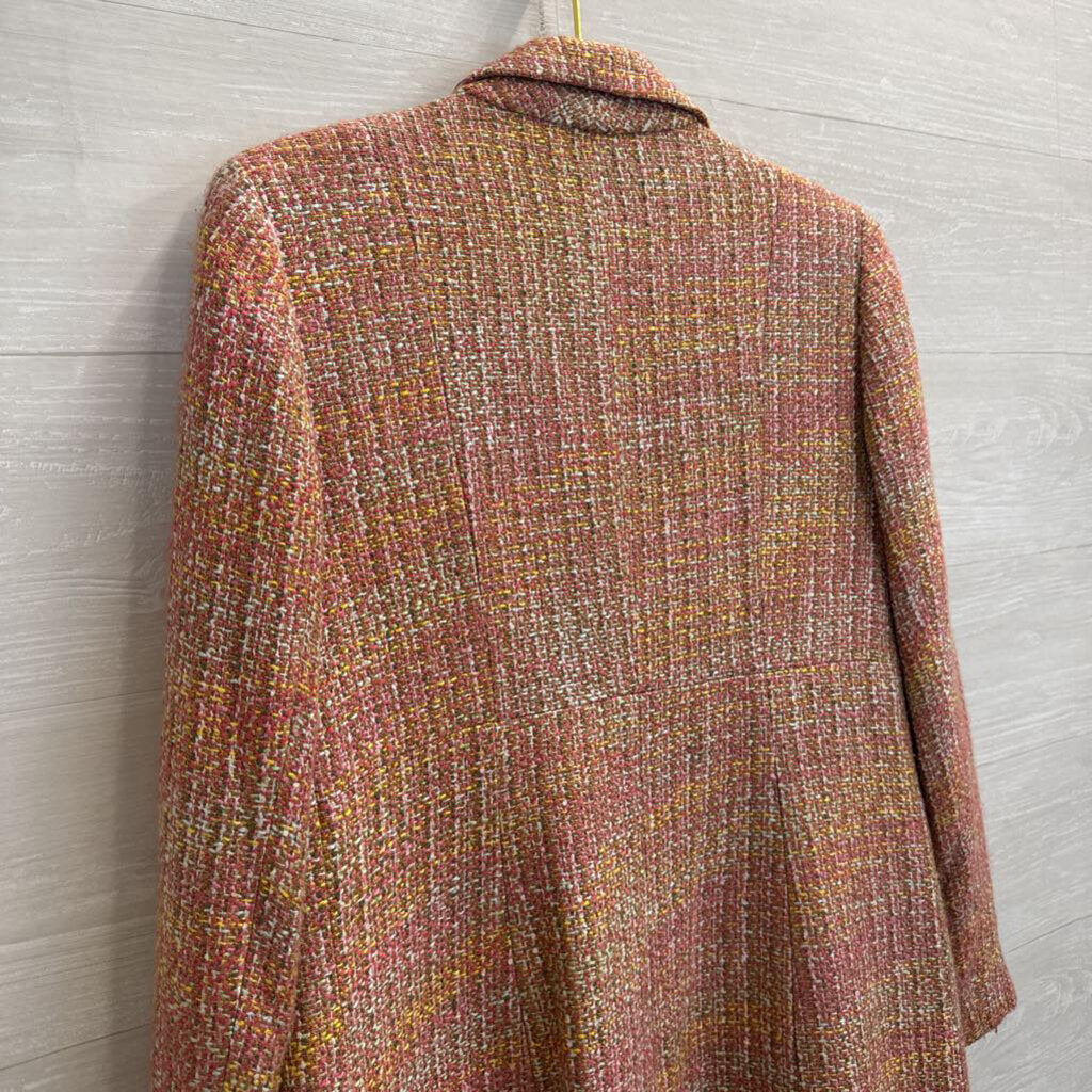 Dalia Pink/ Multi Tweed Long Button Front Jacket Large