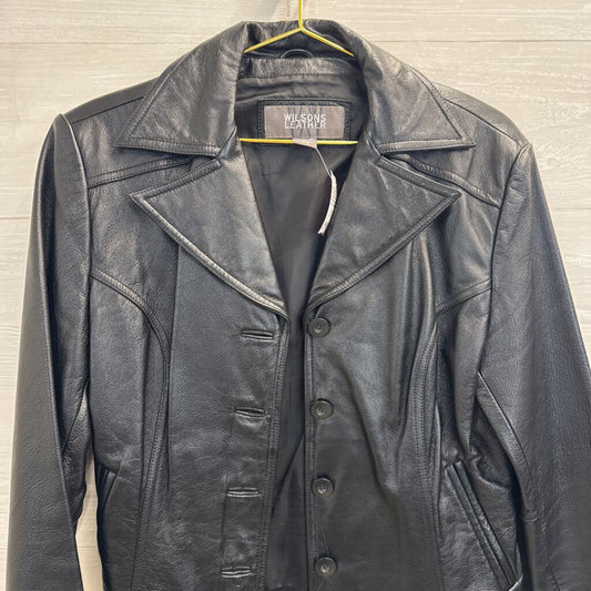 Wilsons Leather Black Leather Button Front Jacket Large