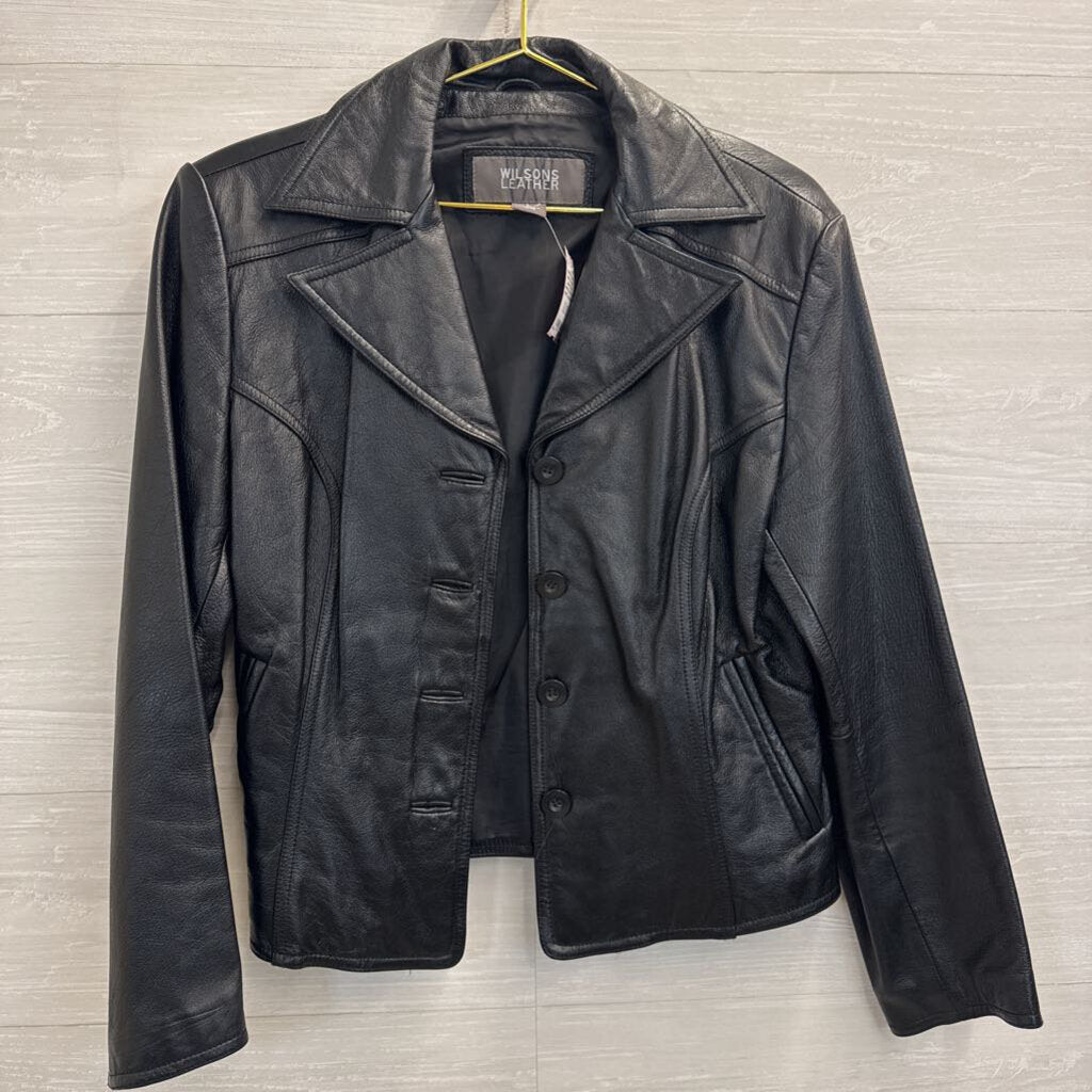 Wilsons Leather Black Leather Button Front Jacket Large