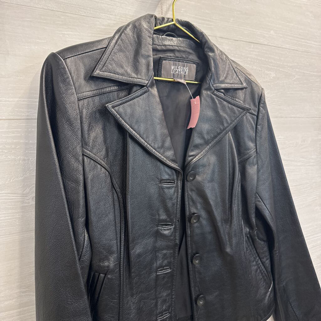 Wilsons Leather Black Leather Button Front Jacket Large