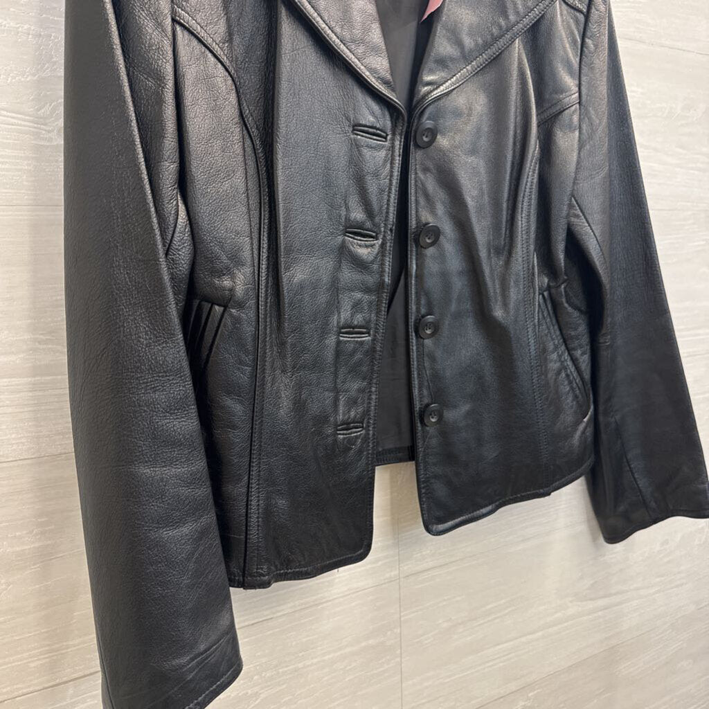 Wilsons Leather Black Leather Button Front Jacket Large