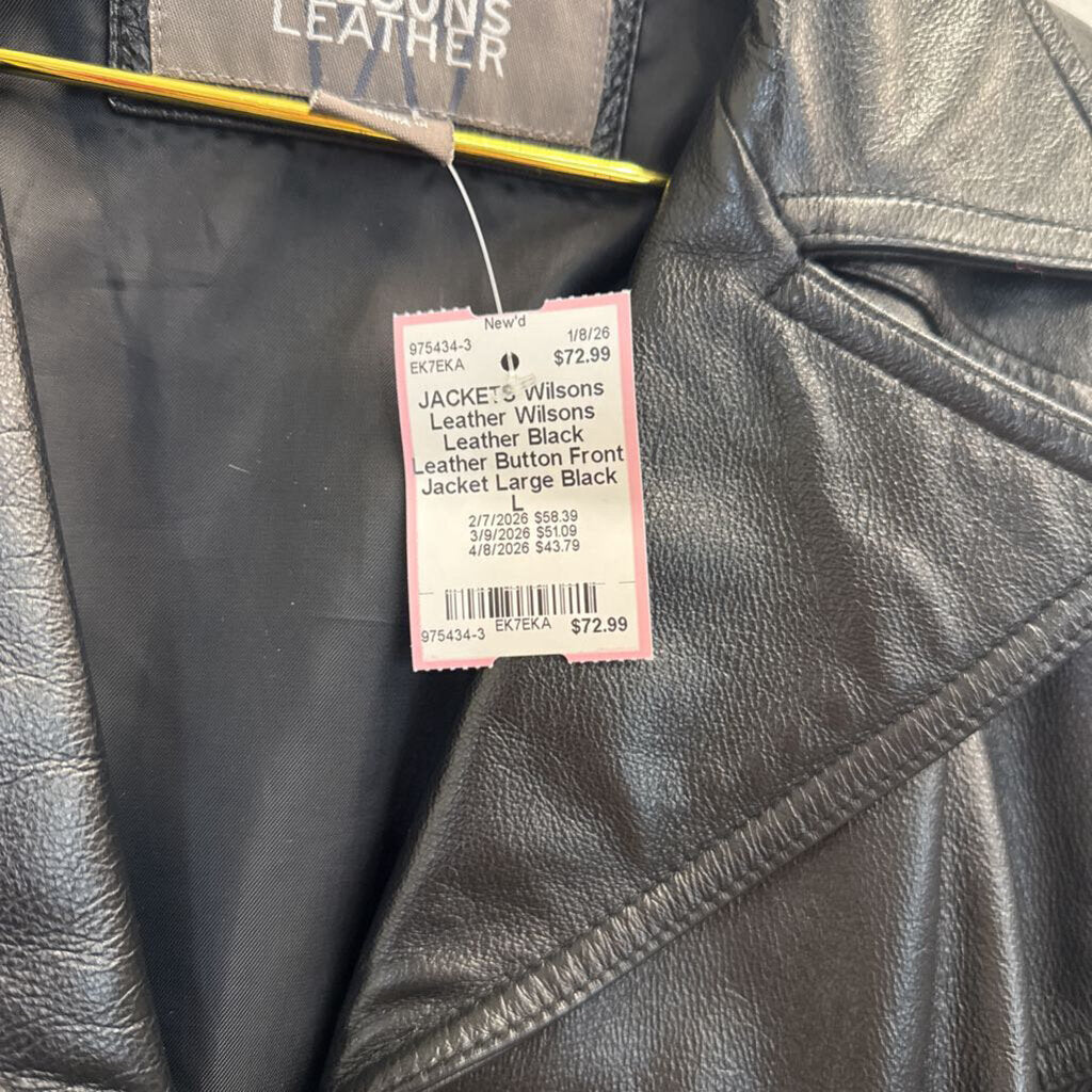Wilsons Leather Black Leather Button Front Jacket Large