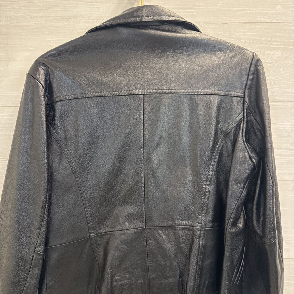 Wilsons Leather Black Leather Button Front Jacket Large