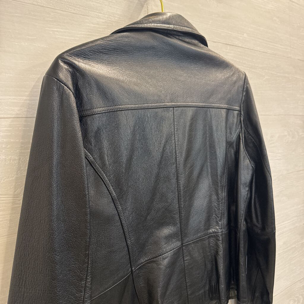 Wilsons Leather Black Leather Button Front Jacket Large