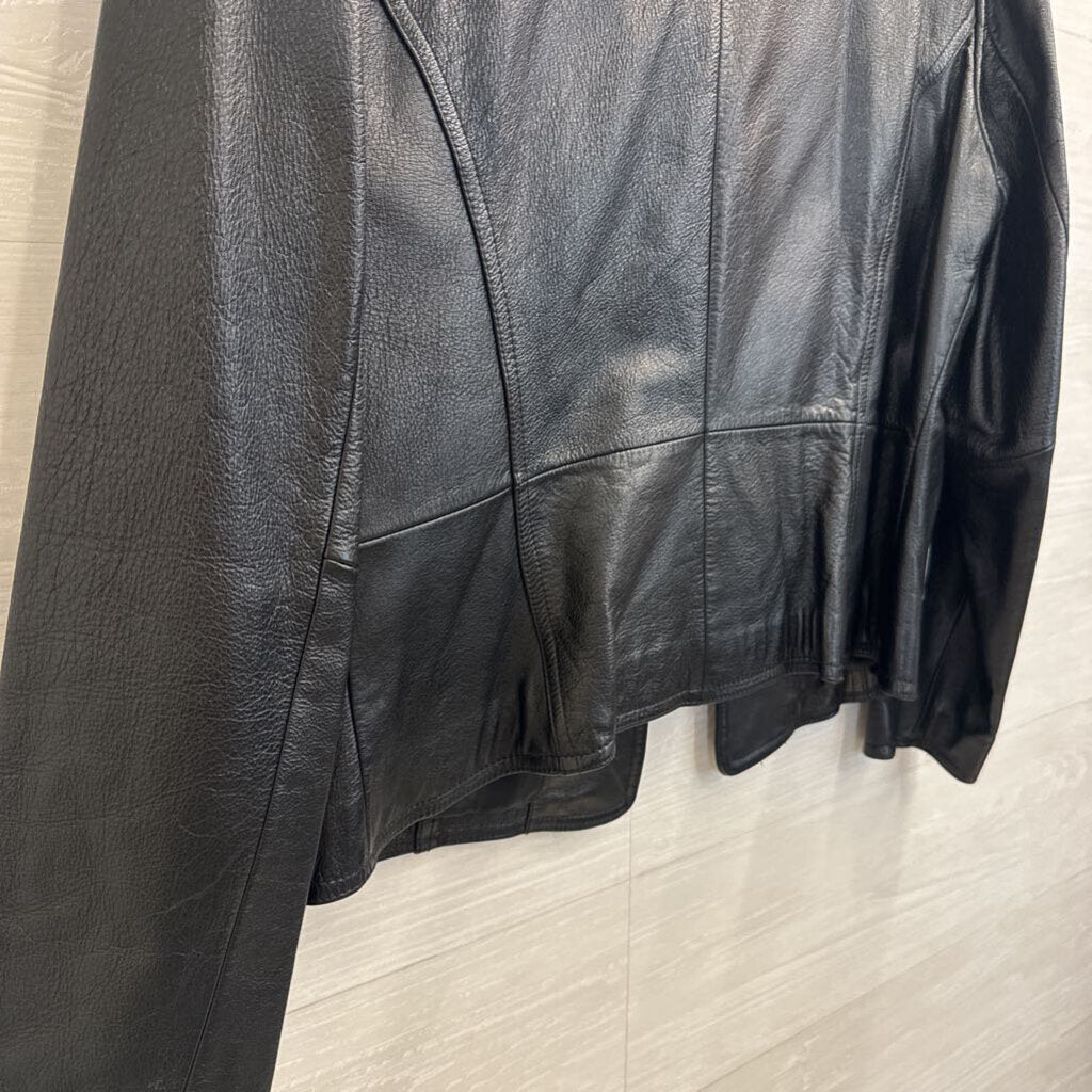 Wilsons Leather Black Leather Button Front Jacket Large