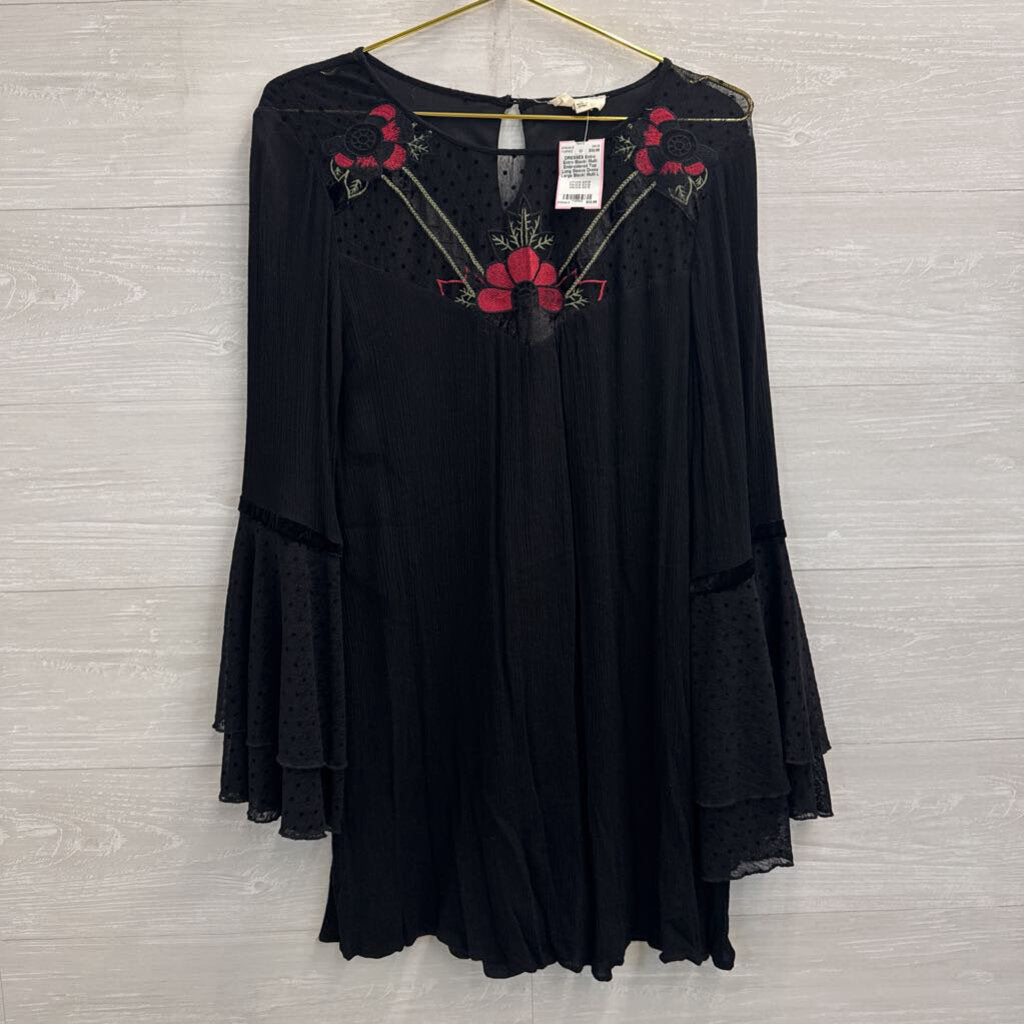 Entro Black/ Multi Embroidered Top Long Sleeve Dress Large