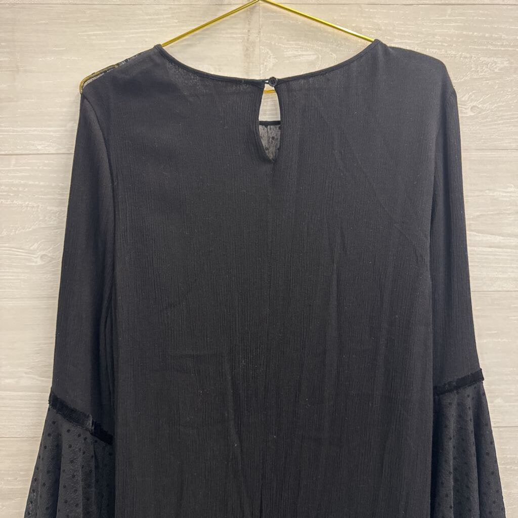 Entro Black/ Multi Embroidered Top Long Sleeve Dress Large