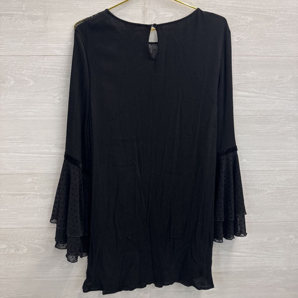 Entro Black/ Multi Embroidered Top Long Sleeve Dress Large