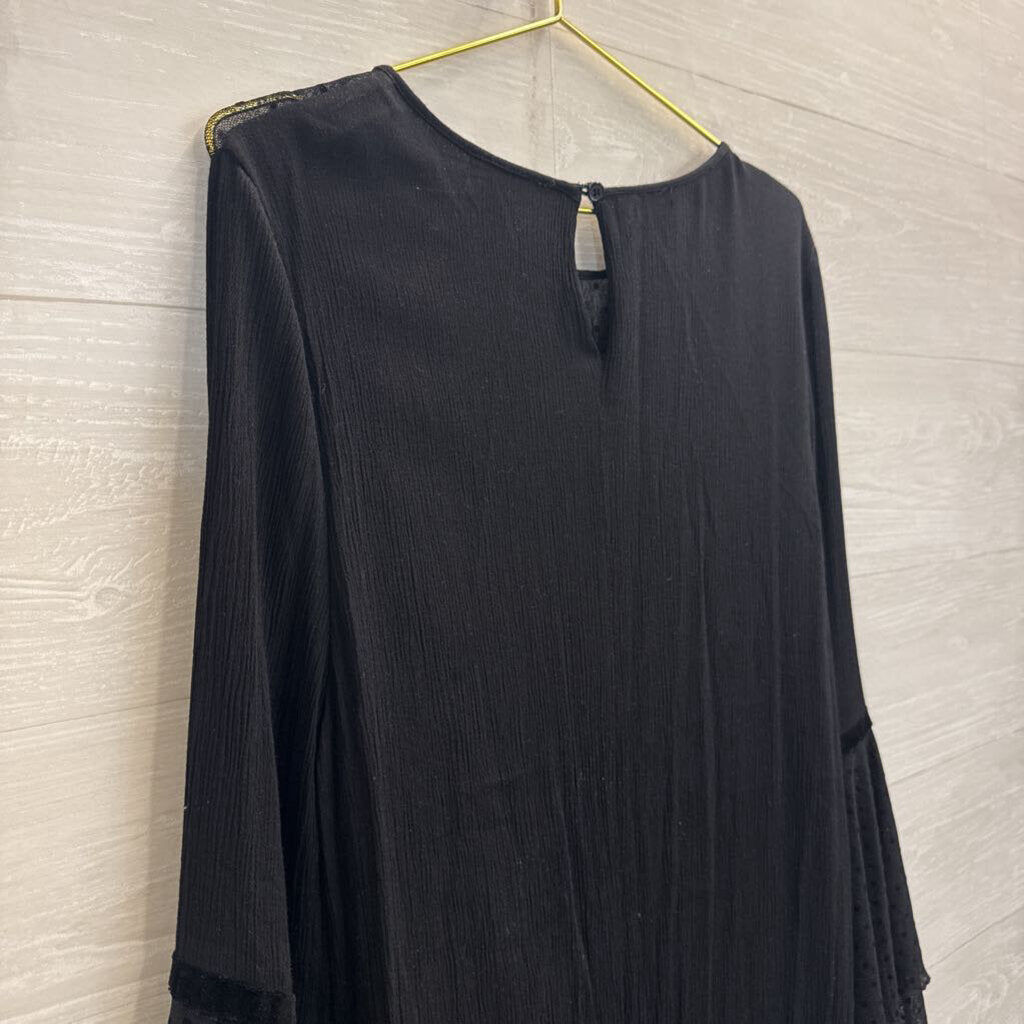 Entro Black/ Multi Embroidered Top Long Sleeve Dress Large