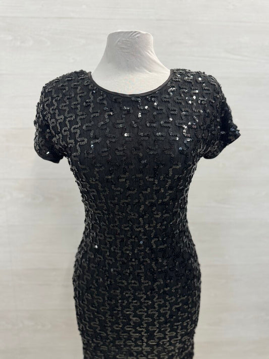 Vintage Lanz Black Sequin Short Sleeve Short Formal Dress 6