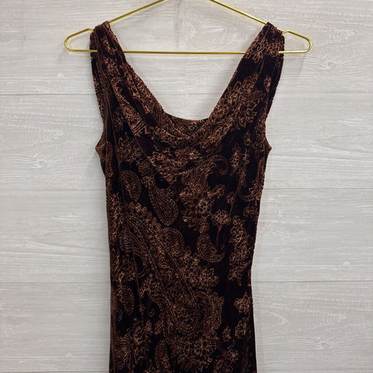 Valerie Stevens Brown Velvet Print Cowl Neck Maxi Dress 6