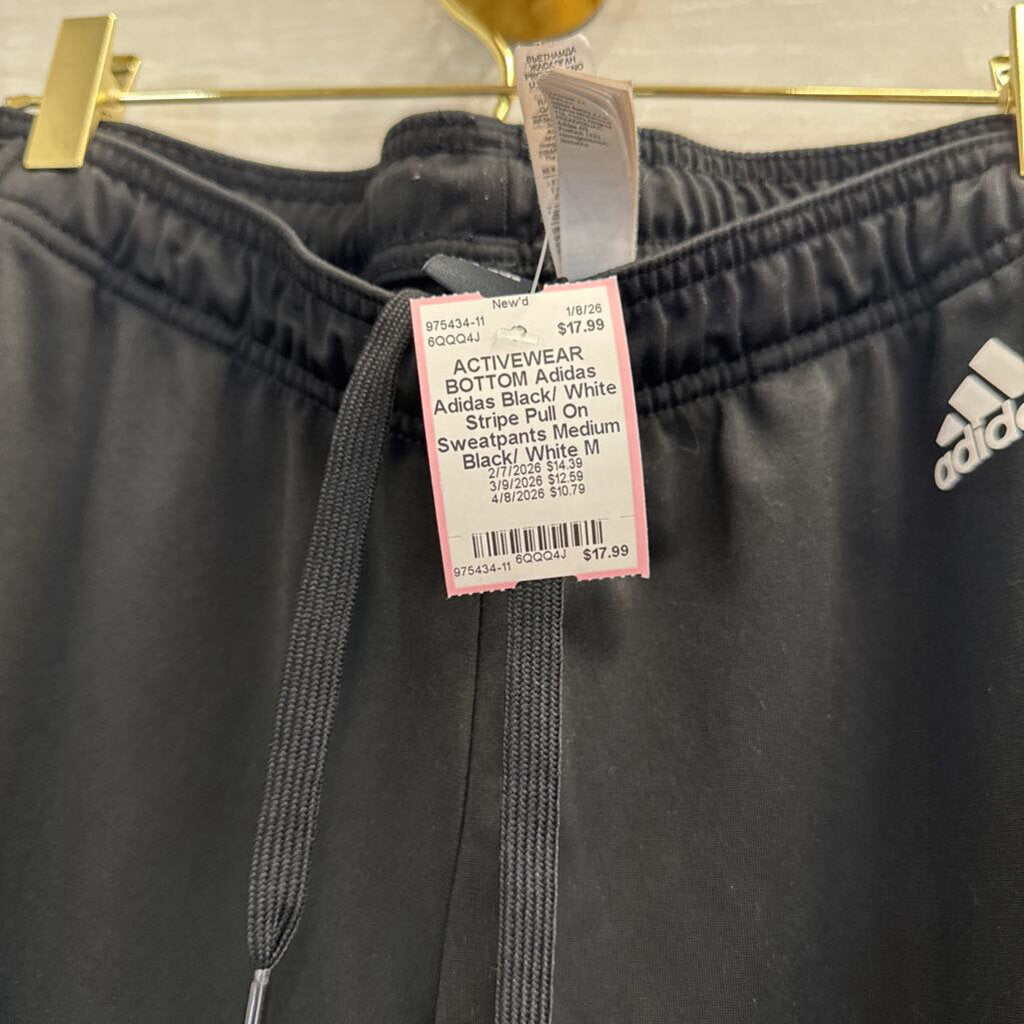 Adidas Black/ White Stripe Pull On Sweatpants Medium