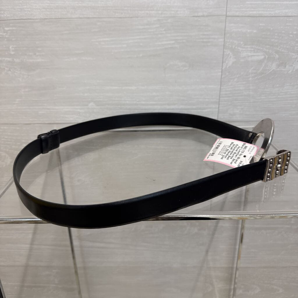 Black Leather/ Silver Hook Buckle Adjustable Belt Small/ Medium