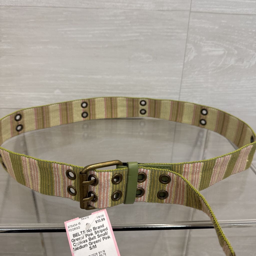 Green/ Pink Striped Canvas Belt Small/ Medium