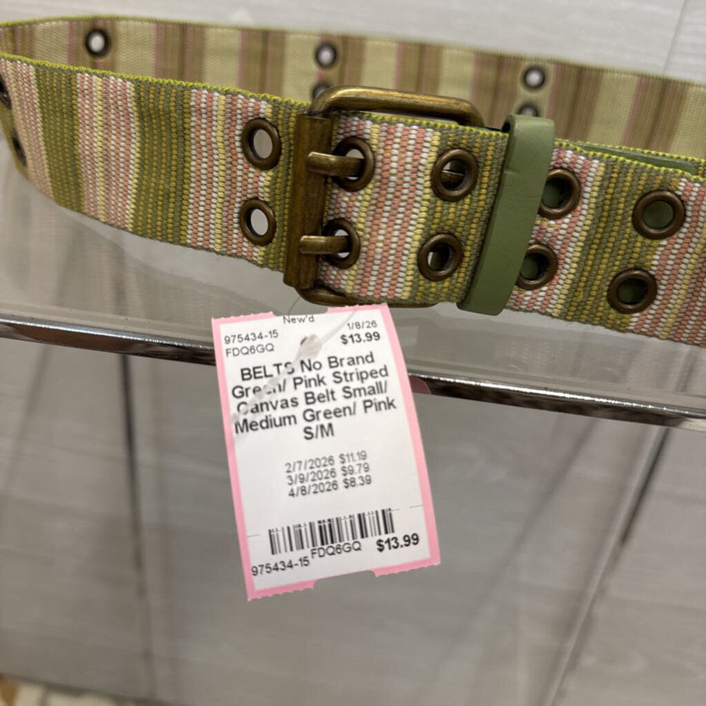 Green/ Pink Striped Canvas Belt Small/ Medium